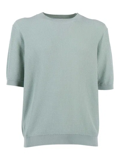 Ballantyne Textured Ribbed Short Sleeve Pullover In Blue