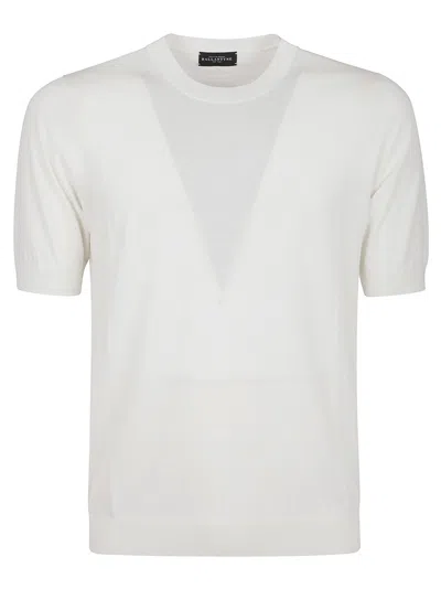 Ballantyne Short-sleeved Knit Top With V-shaped Cutout In White