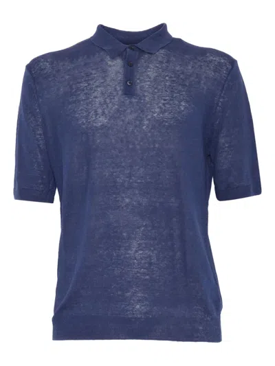 Ballantyne Short-sleeve Linen Polo Shirt In Blue