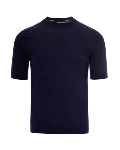 Ballantyne Short-sleeve Slim-fit Knit Top With Ribbed Detailing In Blue