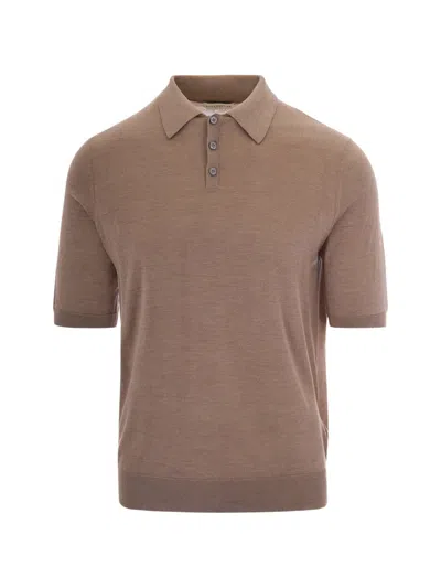 Ballantyne Brown Silk-cashmere Blend Polo With Three-button Placket