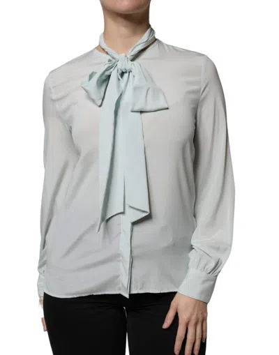 Pre-owned Ballantyne Silk Ascot Colla Long Sleeves Women's Top () In Blue