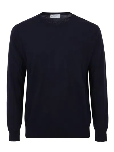 Ballantyne Slim-fit Black Cotton Crew Neck Pullover In Blue