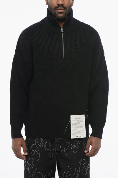 Ballantyne Solid Color Cashmere Half Zip Sweater In Black