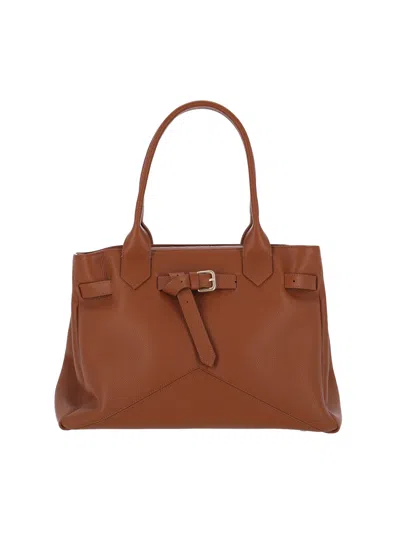 Ballantyne Structured Brown Calf Leather Tote With Adjustable Buckle