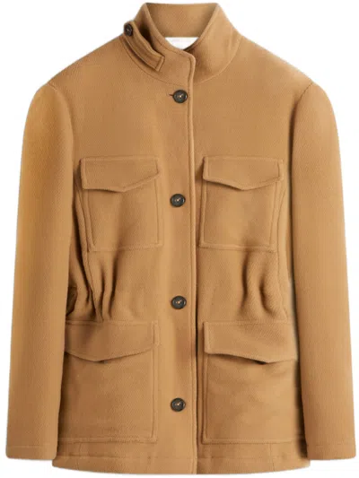 Ballantyne Structured High Collar Jacket With Utility Pockets In Brown