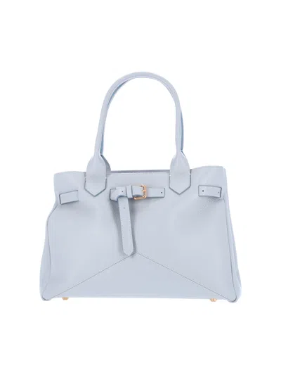 Ballantyne Structured Light Blue Calf Leather Tote With Adjustable Buckle