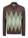 Ballantyne Polo Neck Pullover With Diamond Pattern Detailing In Brown