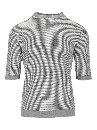 Ballantyne Short-sleeved Rice Stitch Sweater In Blue