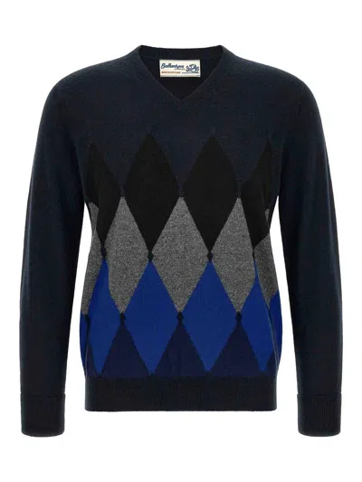 Ballantyne Diamond Intarsia Knitted Sweater In Black