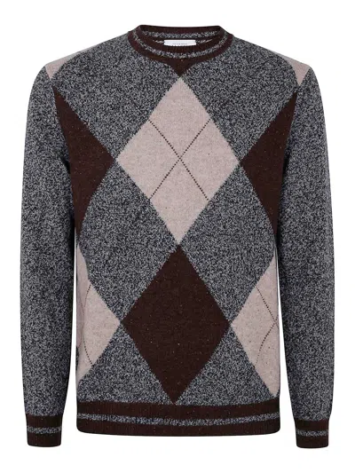 Ballantyne Argyle Crew Neck Knit Sweater Long Sleeves In Multi