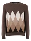 Ballantyne Diamond-patterned Round-neck Sweater In Brown