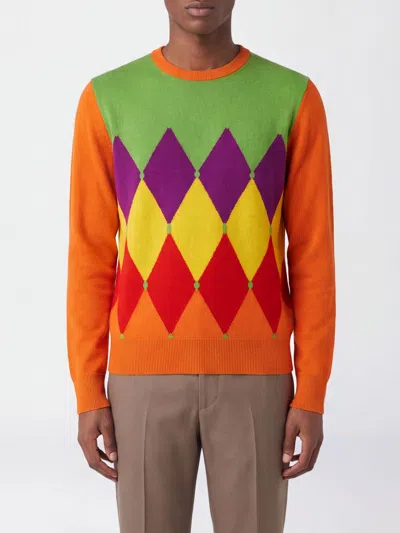 Ballantyne Cashmere Diamond Intarsia Crew Neck Sweater In Orange