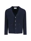 Ballantyne Navy Blue Ribbed Knit Cardigan With V-neckline In Blue