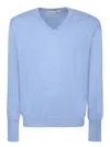 Ballantyne Blue Cashmere V-neck Jumper In Blue