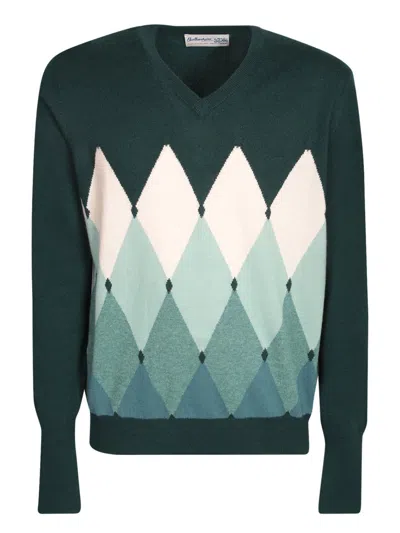 Ballantyne Green Cashmere Jumper With Diamond Pattern In Black