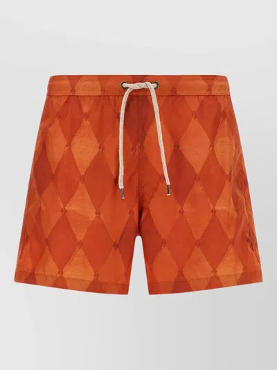 Ballantyne Swim Shorts Elastic Waistband Button And Pocket In Orange