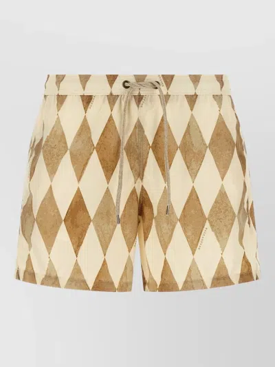 Ballantyne Swimsuit Shorts Diamond Pattern Elastic Waistband In Neutral