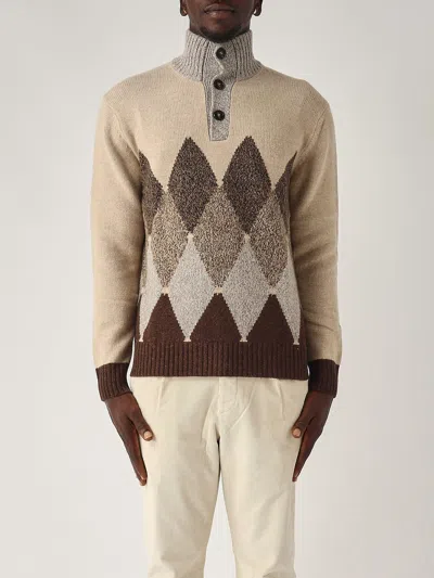 Ballantyne T Neck Pullover 2 Bottoni Sweater In Brown