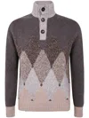 Ballantyne Argyle Pattern Wool Sweater With Buttoned Turtleneck In Brown