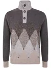 Ballantyne Argyle Pattern Wool Sweater With Buttoned Turtleneck In Multi