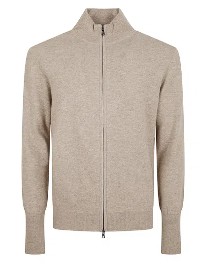 Ballantyne T Neck Zipped Cardigan In Neutral