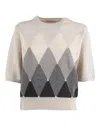Ballantyne Diamond-pattern Wool Sweater In Neutral