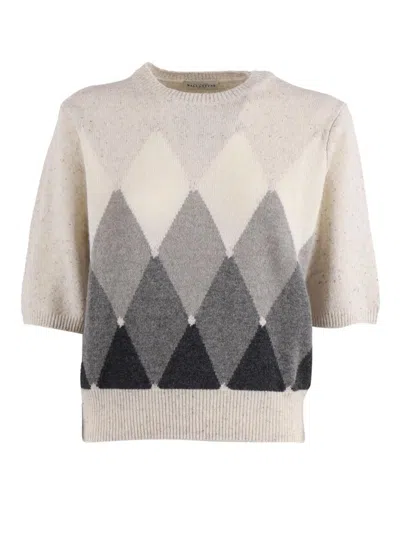 Ballantyne Diamond-pattern Wool Sweater In Neutral