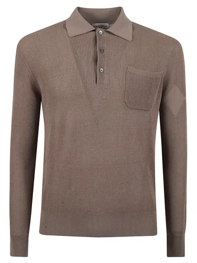 Ballantyne Textured Knit Long-sleeved Polo In Brown