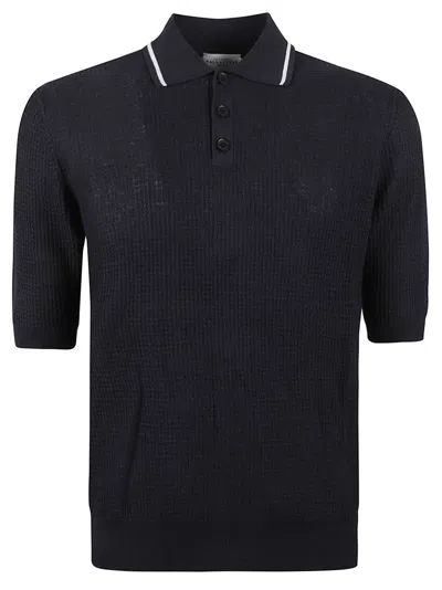 Ballantyne Textured Knit Polo Shirt In Black