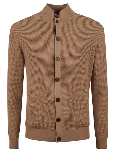 Ballantyne Textured Knit Sweater With Button-up Front In Brown