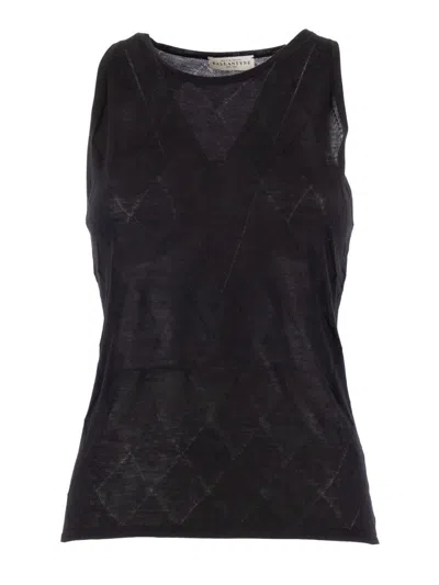 Ballantyne Diamond-pattern Cotton Top In Black