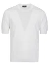 Ballantyne Short-sleeved Knit Top With V-shaped Cutout In White