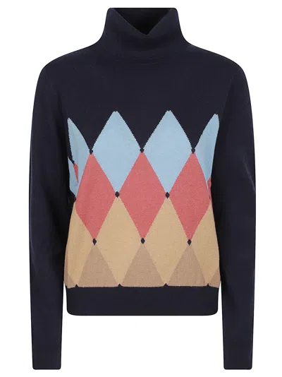 Ballantyne Turtle Neck Classic Diamon Argyle Cashmere Turtleneck In Blue