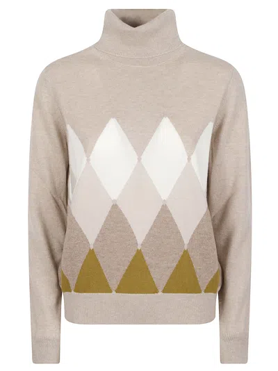 Ballantyne Turtle Neck Classic Diamon Argyle Cashmere Turtleneck In Neutral