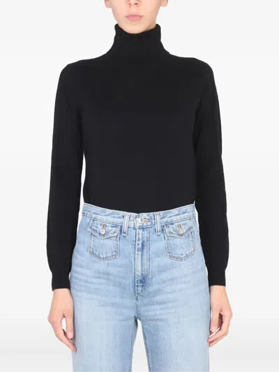 Ballantyne Fitted Long-sleeve Turtleneck With Cross-neck Design In Black