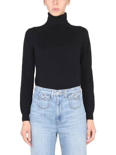Ballantyne Cross-neck Ribbed Turtleneck Shirt In Black