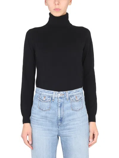 Ballantyne Cross-neck Ribbed Turtleneck Shirt In Black