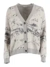 Ballantyne Fine Knit V-neck Cardigan With Button-down Front In Multi