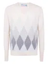 Ballantyne V-neck Diamond-pattern Sweater In White