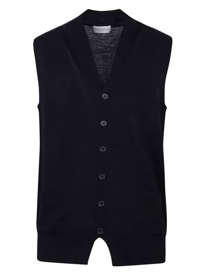 Ballantyne Slim Fit Black Waistcoat With V-neck And Button Closure