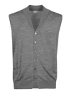 Ballantyne Premium Wool Waistcoat With Ribbed V-neck And Button Front Closure In Grey