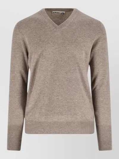 Ballantyne V Neck Knitted Sweater Long Sleeves In Brown