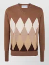 Ballantyne V Neck Pullover Argyle Pattern Knit In Red
