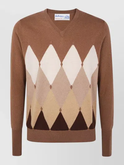 BALLANTYNE V NECK PULLOVER ARGYLE PATTERN KNIT