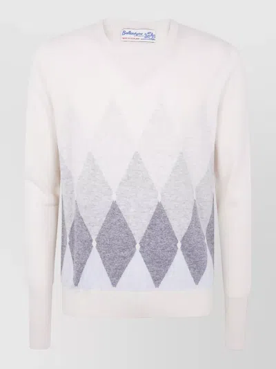 Ballantyne V Neck Pullover Argyle Ribbed Cuffs Hem In Neutral