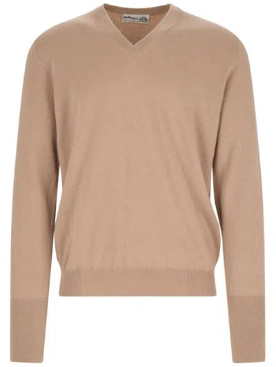 Ballantyne V Neck Pullover In Brown