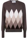 Ballantyne Lozenge Cashmere Crewneck Sweater In Brown