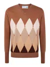 Ballantyne V Neck Pullover Argyle Pattern Knit In Brown
