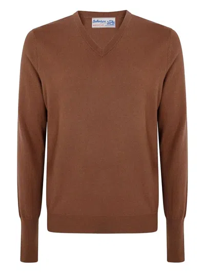 Ballantyne V Neck Pullover In Brown
